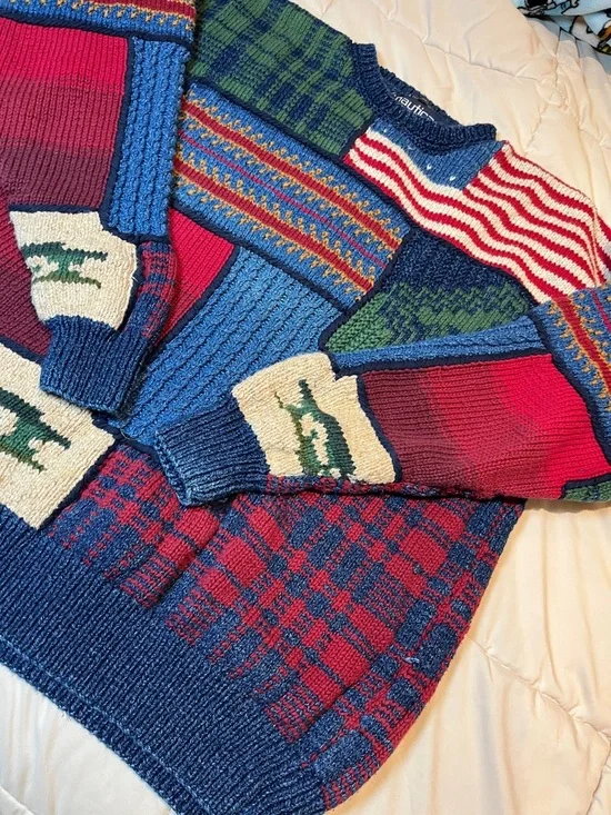 90’s Vintage Americana Nautica Multicolor Patchwork Crewneck Sweater - Picture 4 of 6